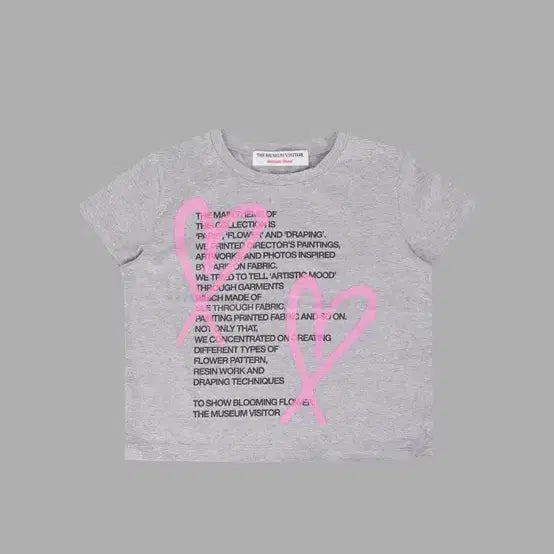 [BUNJANG] The Museum Visitor Graphic Heart Cropped T-Shirt Grey Pink M / [1회 착용] 더뮤지엄비지터 반팔 크롭 티셔츠 그레이 핑크 프린팅 하트 M
