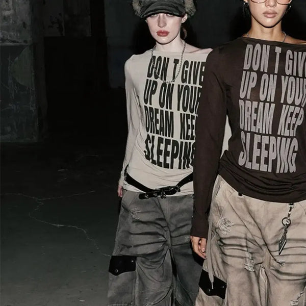[BUNJANG] Bad Blood KEEP SLEEPING Boat Neck Loose Fit T-Shirt - Sand / 배드블러드 KEEP SLEEPING 보트넥 루즈핏 티 - 샌드