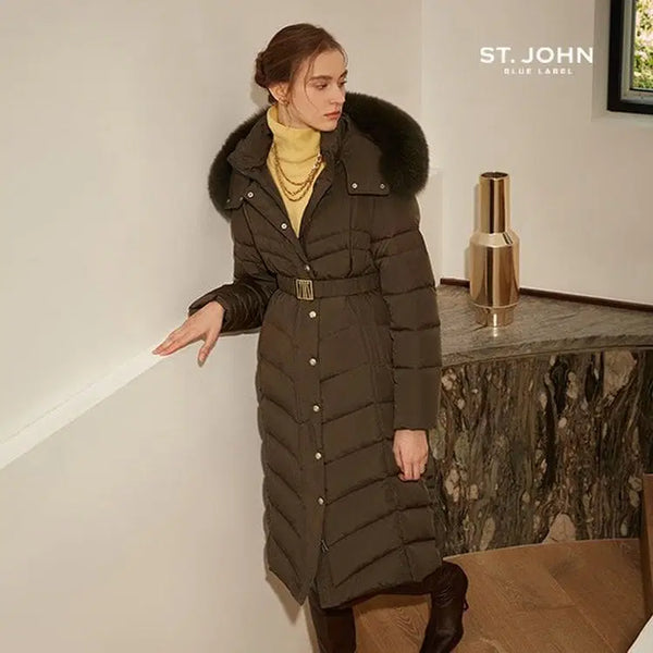 [BUNJANG] Senzone Belted Fox Fur Goose Down Long Padding (Size 55) / 센죤 벨티드 폭스 구스 롱패딩 55