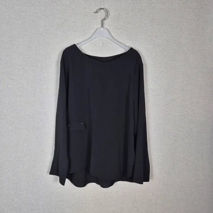 [BUNJANG] Chiffon Round Neck Long Sleeve Blouse Black Size 99 / (#99)얇은 쉬폰 블랙 라운드 긴팔 블라우스