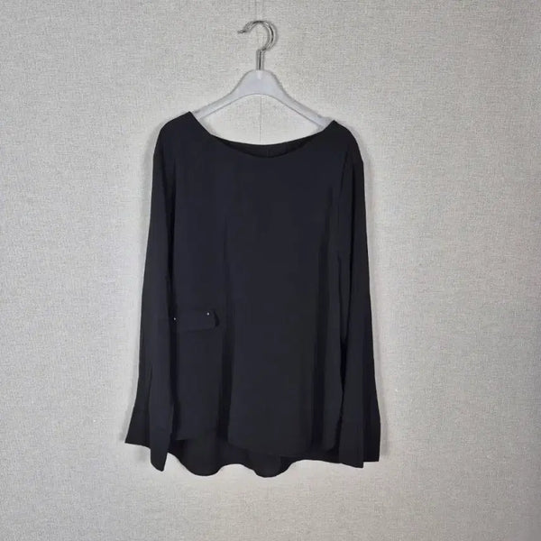 [BUNJANG] Chiffon Round Neck Long Sleeve Blouse Black Size 99 / (#99)얇은 쉬폰 블랙 라운드 긴팔 블라우스
