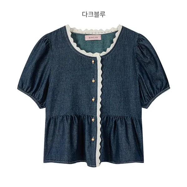 [BUNJANG] Vanilla B Women's Lace Denim Blouse / 바닐라비 여성 레이스 데님 블라우스