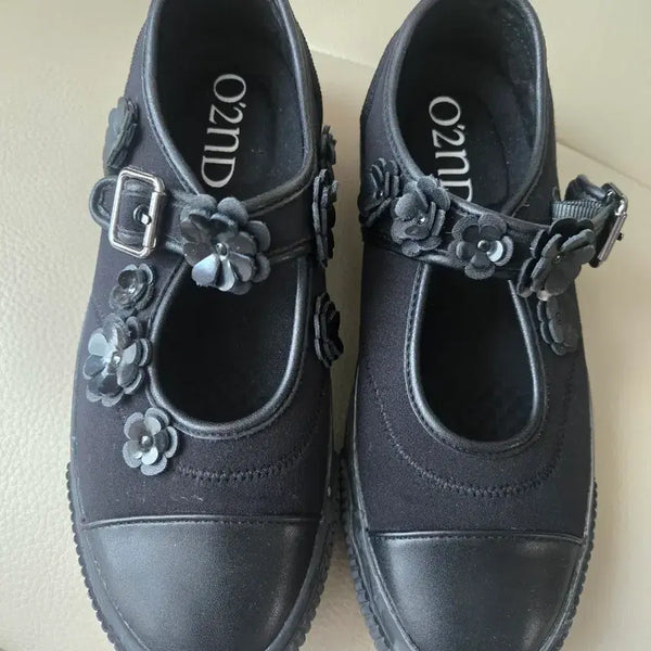[BUNJANG] O2ND Women's Black Floral Accent Flats - Size 250 / O2ND 신발 꽃 장식 블랙250