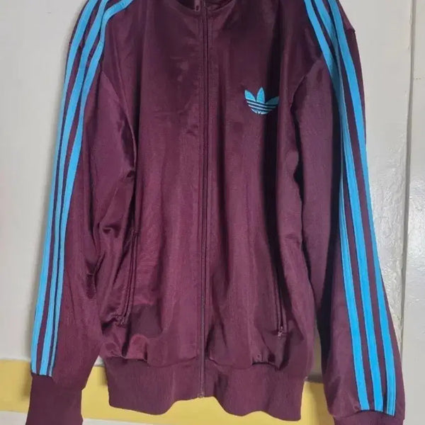 [BUNJANG] Adidas Track Top Burgundy/Sky Blue Stripes Size 100 / 아디다스 트랙탑 버건디 하늘색 삼선 100사이즈