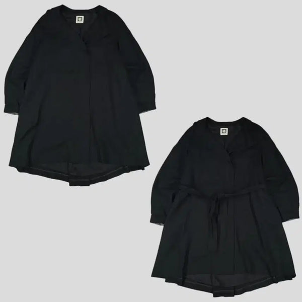 [BUNJANG] ANNE KLEIN Black Belted Rayon Blend Collar Neck Avant-garde Flare Dress Coat - Women's L / ANNE KLEIN 앤클라인 블랙 벨티드 레이온블렌드 카라넥 아방가드르 플레어 드레스 코트 WOMANS L
