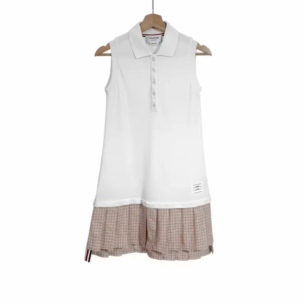 [BUNJANG] Thom Browne Women's Polo Mini Pleated Sleeveless Dress White / [42] 톰브라운 여성 폴로 미니 플리츠 레이어드 민소매 원피스 화이트