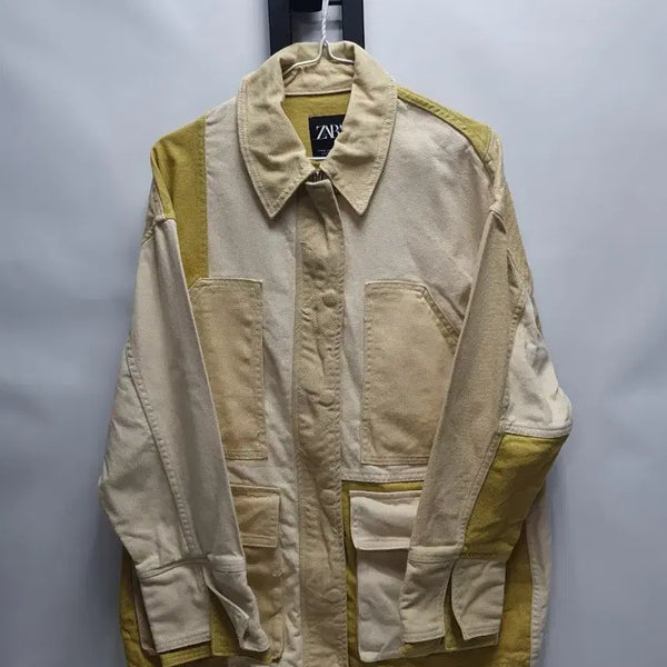 [BUNJANG] Zara Patchwork Gabardine Oversized Jacket Beige / 자라 패치워크 개버딘 오버핏 자켓 베이지 m