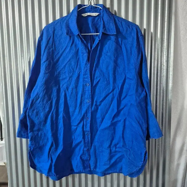 [BUNJANG] Zara Women's Oversized Blue Shirt / S 자라 여성 오버사이즈 블루 셔츠