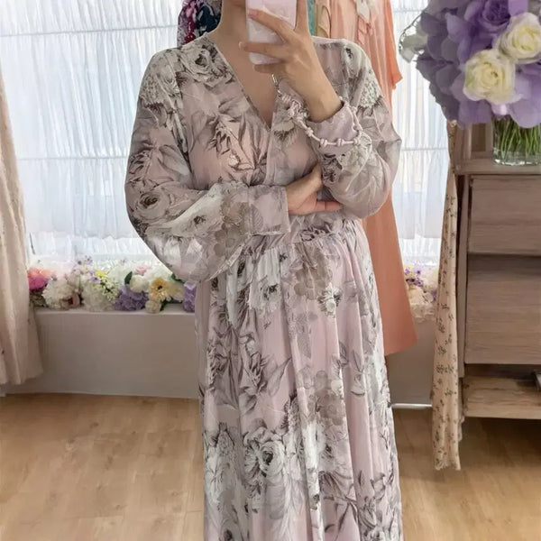 [BUNJANG] Soft Pink Floral Chiffon Dress / 소프트 핑크 플로럴 쉬폰 원피스