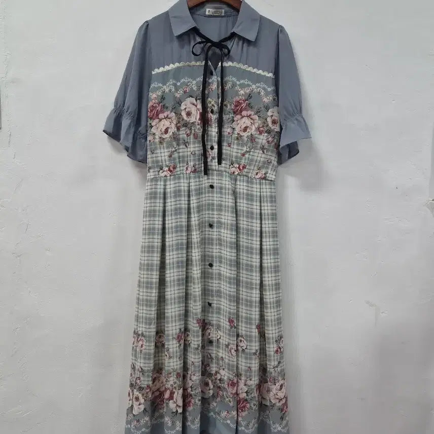 [BUNJANG] axes femme Check Floral Pattern Mini Dress / axes femme 원피스 체크 플라워 패턴