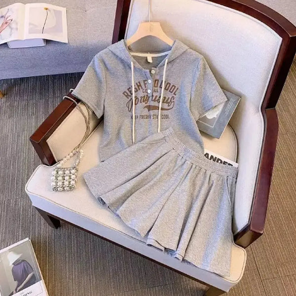 [BUNJANG] Y2K Retro Two-Piece Set - Grey / [새상품/원가이하] Y2K 빈티지 레트로 반팔 플레어 반바지 트레이닝 투피스 셋업(그레이)