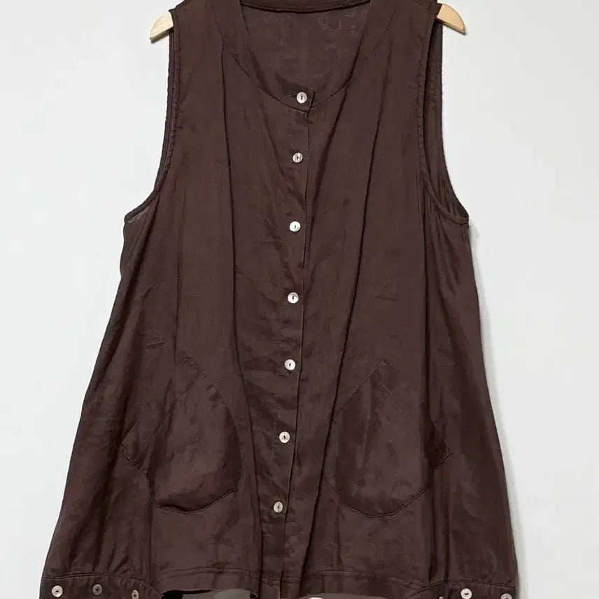 [BUNJANG] Brown Linen Button Vest / 브라운 린넨 버튼 조끼