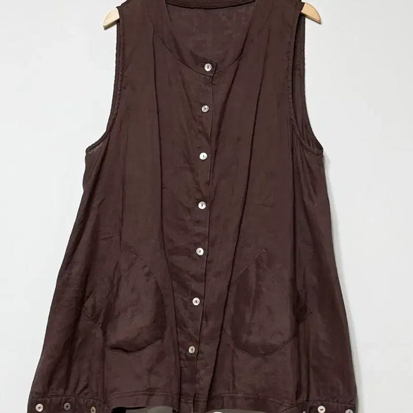 [BUNJANG] Brown Linen Button Vest / 브라운 린넨 버튼 조끼