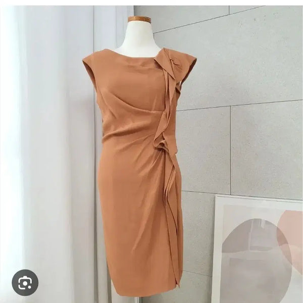 [BUNJANG] Brown Sleeveless Shirred Dress / 미착용 민소매 셔링 드레스 원피스
