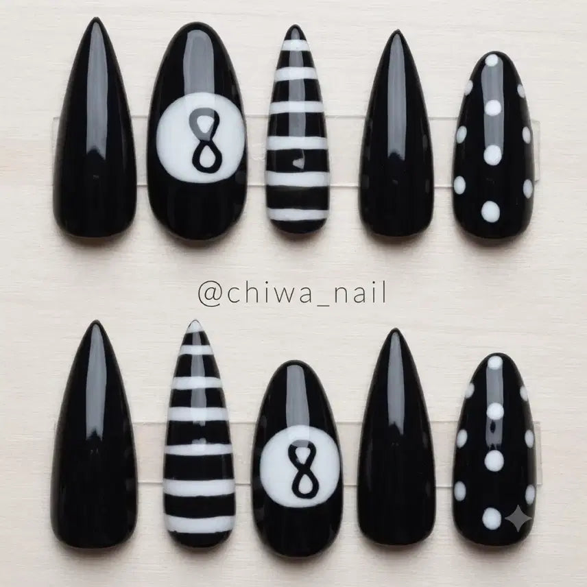 [BUNJANG] Handmade 8 Ball Stripe Dot Nail Tips / 주문제작 8 ball 스트라이프 도트 수제네일팁