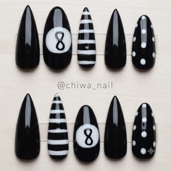 [BUNJANG] Handmade 8 Ball Stripe Dot Nail Tips / 주문제작 8 ball 스트라이프 도트 수제네일팁