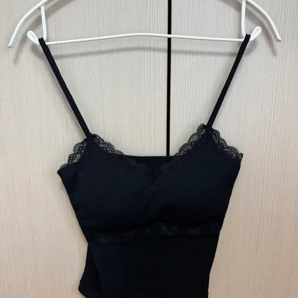 [BUNJANG] Lace Strap Camisole (Built-in Cups) / 레이스 끈 나시 (캡내장)