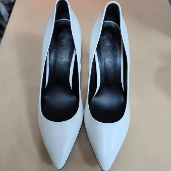 [BUNJANG] Amelie Heel White Leather Pointed Toe Shoes / 아멜리에 힐 화이트