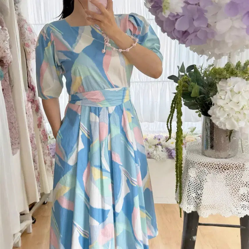 [BUNJANG] Vintage Baby Blue Square Neck Cotton Dress / 미국 빈티지 베이비 블루 스퀘어넥 코튼 원피스