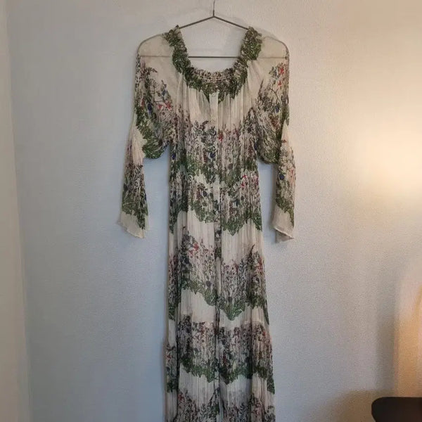 [BUNJANG] MAJE Green Floral Print Chiffon Silk Long Dress / MAJE | 마쥬 그린 플라워 프린트 쉬폰 실크 롱 원피스 38