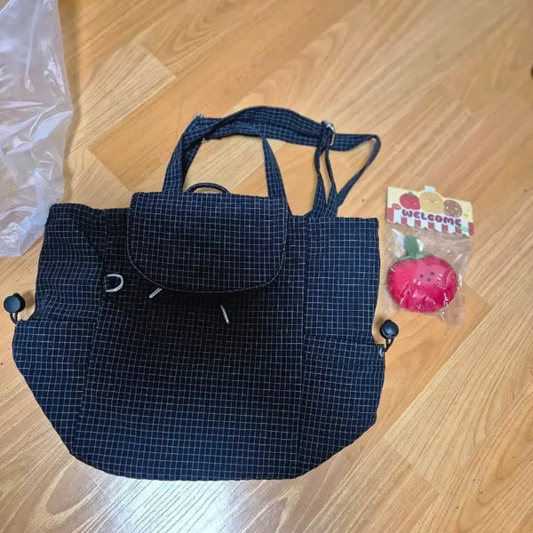 [BUNJANG] Plaid Backpack with Keychain / 체크가방 데일리 백팩(키링과 함께)새제품