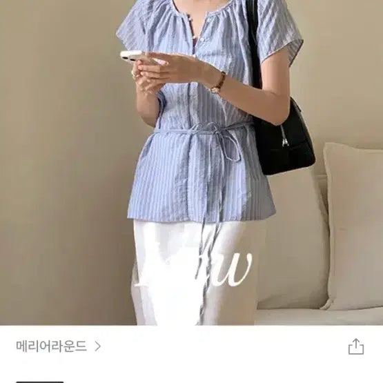 [BUNJANG] Mariround LMW Half Open Stripe Strap Blouse / 메리어라운드 [l.m.w] 반오픈 스트라이프 스트랩 블라우스