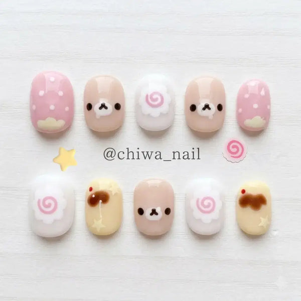 [BUNJANG] Custom Strawberry Rilakkuma Naruto Maki Handmade Nail Tips / 주문제작 딸기 리락쿠마 푸딩 나루토마키 수제네일팁