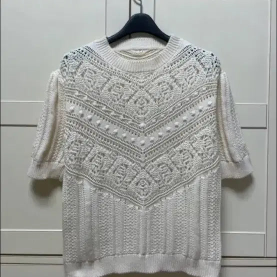 [BUNJANG] Women's Short Sleeve Knit Top - Cream / 여성 반팔 니트 세제품