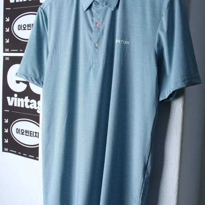 [BUNJANG] M-L Phantom Short Sleeve Collar T-Shirt Functional Stripe Golf Shirt Blue - H36035 / (M-L) 팬텀 반팔 카라 티셔츠 골프 기능성 스트라이프 블루-H36035