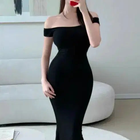 [BUNJANG] Glam Sexy Slim Maxi Off-Shoulder Ribbed Knit Sleeveless Dress / 슬림 롱원피스 미시룩 맥시원피스 오프숄더 골지원피스 나시원피스 글램 섹시 롱원피스 여름