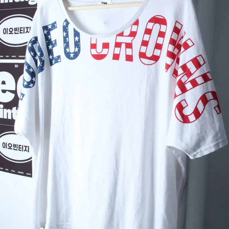 [BUNJANG] Rodeo Crowns Lettering Overfit American Flag T-Shirt / W(F) 로데오 크라운스 반팔 티셔츠 레터링 오버핏 성조기-H36049