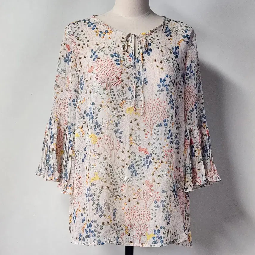 [BUNJANG] Joinus Floral Nylon Bell Sleeve Blouse / 조이너스 플로럴 나일론 훌소매 블라우스 55