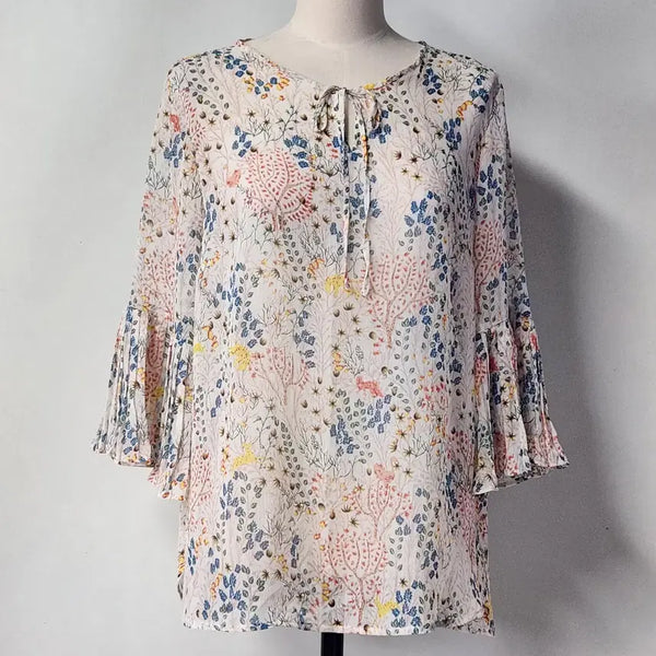 [BUNJANG] Joinus Floral Nylon Bell Sleeve Blouse / 조이너스 플로럴 나일론 훌소매 블라우스 55