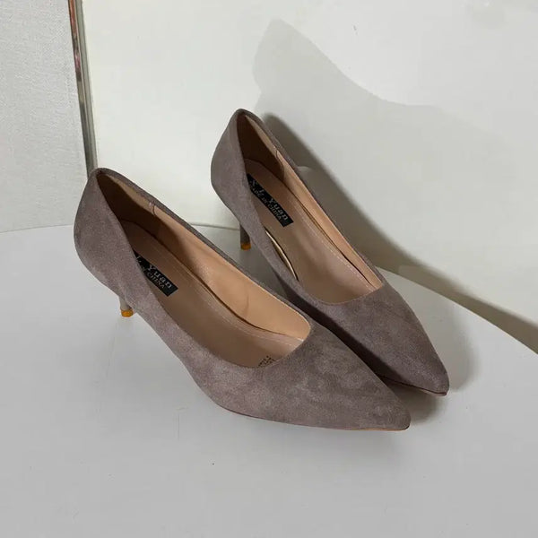 [BUNJANG] Beige Suede Pumps 6cm Heel Shoes - Size 235 / @새상품 235사이즈 6cm 베이지 스웨이드 펌프스 힐 구두
