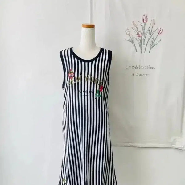 [BUNJANG] MLB Striped Flower Sleeveless Dress Size 85 / MLB 스트라이프 플라워 나시 원피스 85