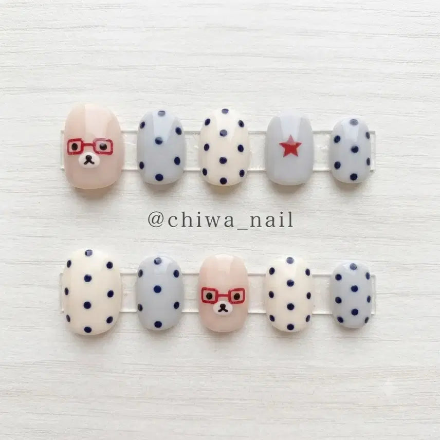 [BUNJANG] Custom Handmade Rilakkuma Dot Nail Tips / 주문제작 안경 리락쿠마 도트 수제네일팁