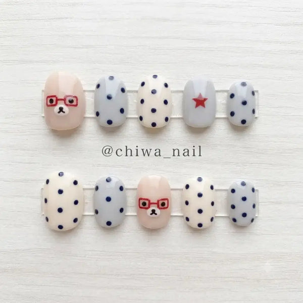[BUNJANG] Custom Handmade Rilakkuma Dot Nail Tips / 주문제작 안경 리락쿠마 도트 수제네일팁