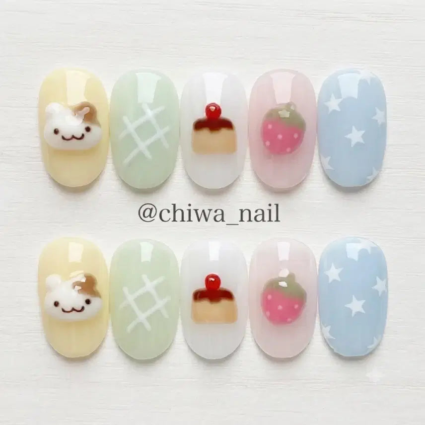 [BUNJANG] Custom Strawberry Pudding Nail Tips / 주문제작 머핀이 딸기푸딩 수제네일팁