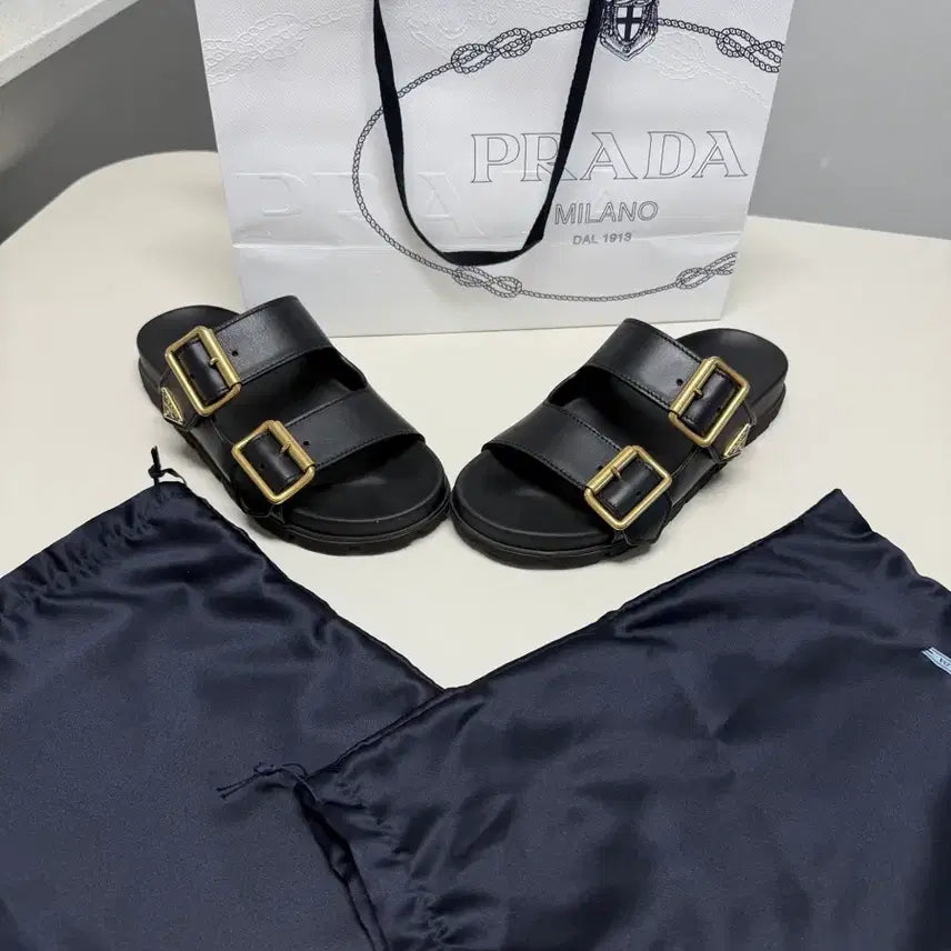 [BUNJANG] Prada Double Strap Sandals Black / 프라다 더블 스트랩 샌들 블랙