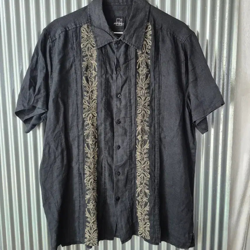 [BUNJANG] Parc81 Men's Short Sleeve Embroidered Shirt Black / parc81 남성 반팔 자수 셔츠 검정
