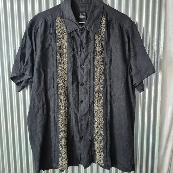 [BUNJANG] Parc81 Men's Short Sleeve Embroidered Shirt Black / parc81 남성 반팔 자수 셔츠 검정