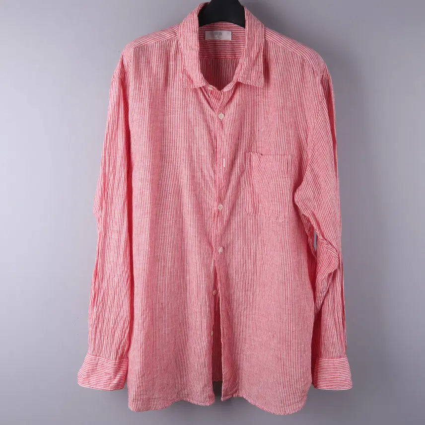 [BUNJANG] Uniqlo Linen Stripe Shirt Red (2XL) / 유니클로 린넨 스트라이프 셔츠 레드 (2XL)