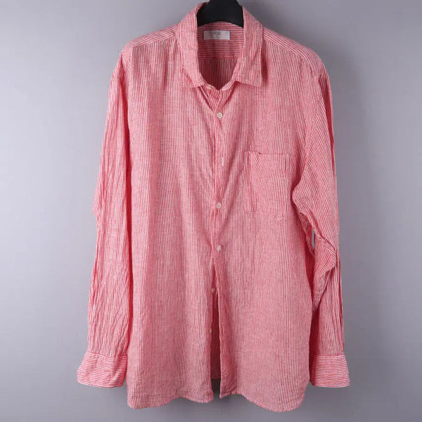 [BUNJANG] Uniqlo Linen Stripe Shirt Red (2XL) / 유니클로 린넨 스트라이프 셔츠 레드 (2XL)