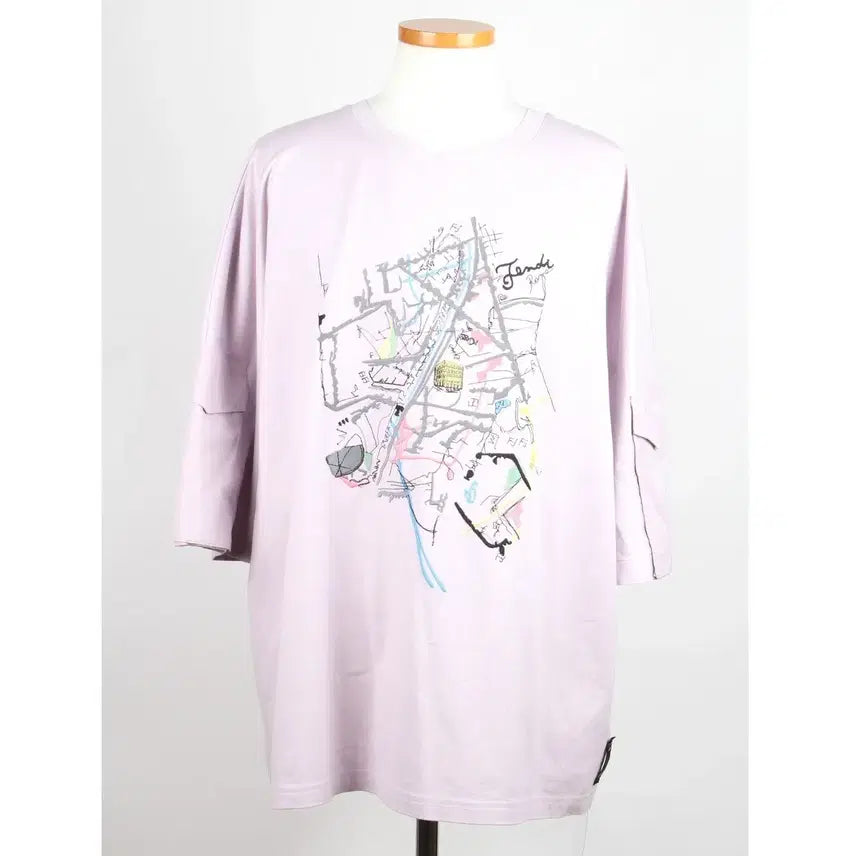 [BUNJANG] Fendi Map Graphic Short Sleeve T-Shirt Lilac XL / [S급/당일배송]펜디 맵 그래픽 반팔 티셔츠 라일락 XL(105)