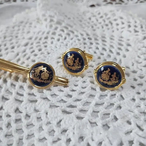[BUNJANG] Antique Gold Tone Tie Pin and Cufflink Set / 앤틱리모지금장 넥타이핀 커프스 링크 세트