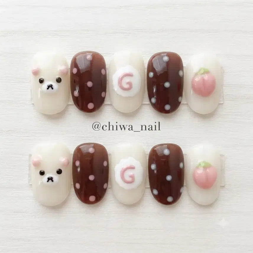 [BUNJANG] Custom Handmade Rilakkuma Naruto Maki Summer Nail Tips / 여름세일!!) 주문제작 복숭아 코리락쿠마 나루토마키 수제 네일팁