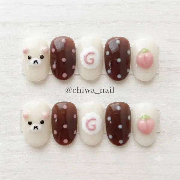 [BUNJANG] Custom Handmade Rilakkuma Naruto Maki Summer Nail Tips / 여름세일!!) 주문제작 복숭아 코리락쿠마 나루토마키 수제 네일팁