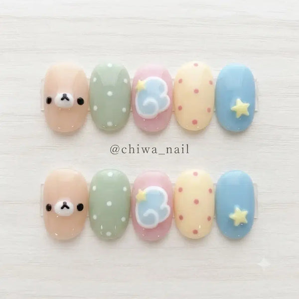 [BUNJANG] Custom Rilakkuma Angel Dot Handmade Nail Tips / 주문제작 리락쿠마 엔젤 도트 수제 네일팁