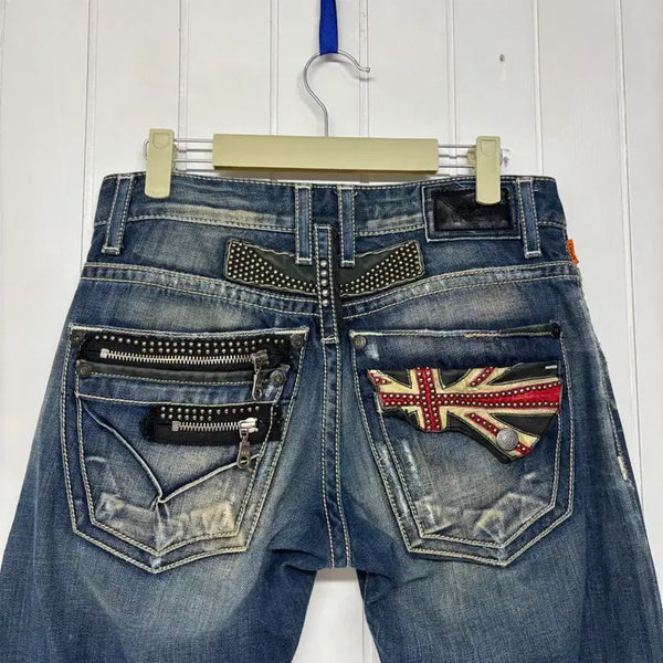 [BUNJANG] Robin's Jean Union Jack Studded Denim Pants Women's Size 29 / 로빈스진 유니온잭 스터드 데님 팬츠 여성29인치 ㅡ0805