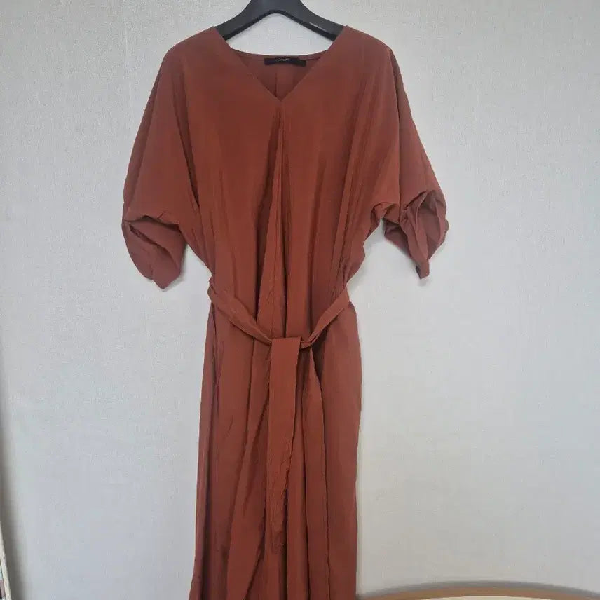 [BUNJANG] Jill Stuart Wide Sleeve Belt Long Dress Brown / 질스튜어트 와이드 슬리브 벨트 원피스 브라운